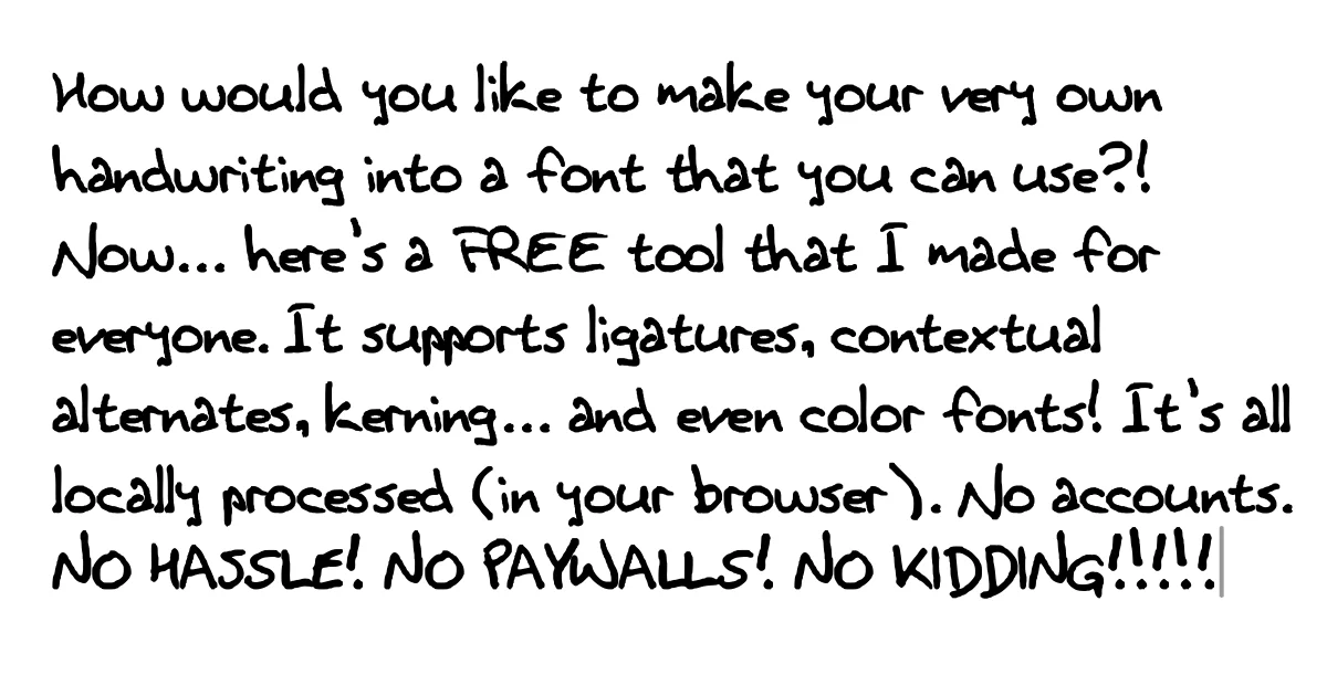 Screenshot of FontCrafter: Handwriting-to-font converter. Scan your handwriting and create custom OTF and TTF fonts with local processing — a free alternative to Calligraphr and FontStruct.